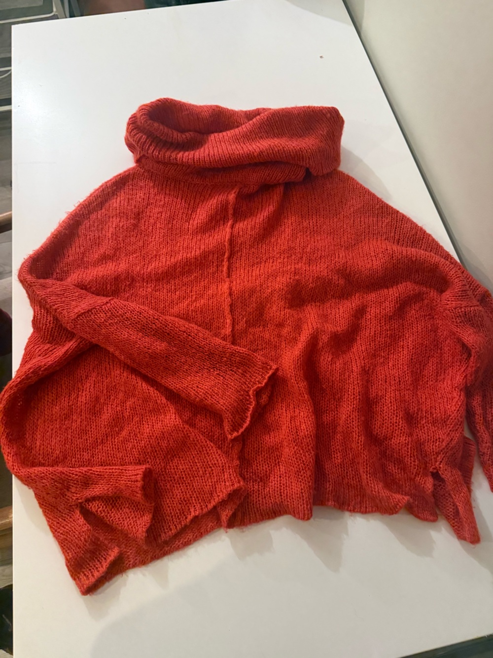 Wooden Ships Rust Cowl Neck Wool Blend Fuzzy Soft Open Knit Boxy Sweater S/M